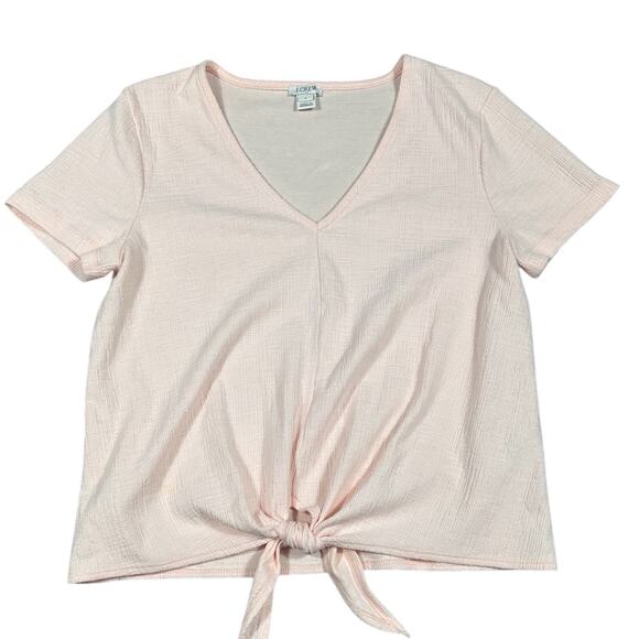 J.Crew Tie-Front V-Neck Textured Tee - Light Pink Size Small - Picture 2 of 4